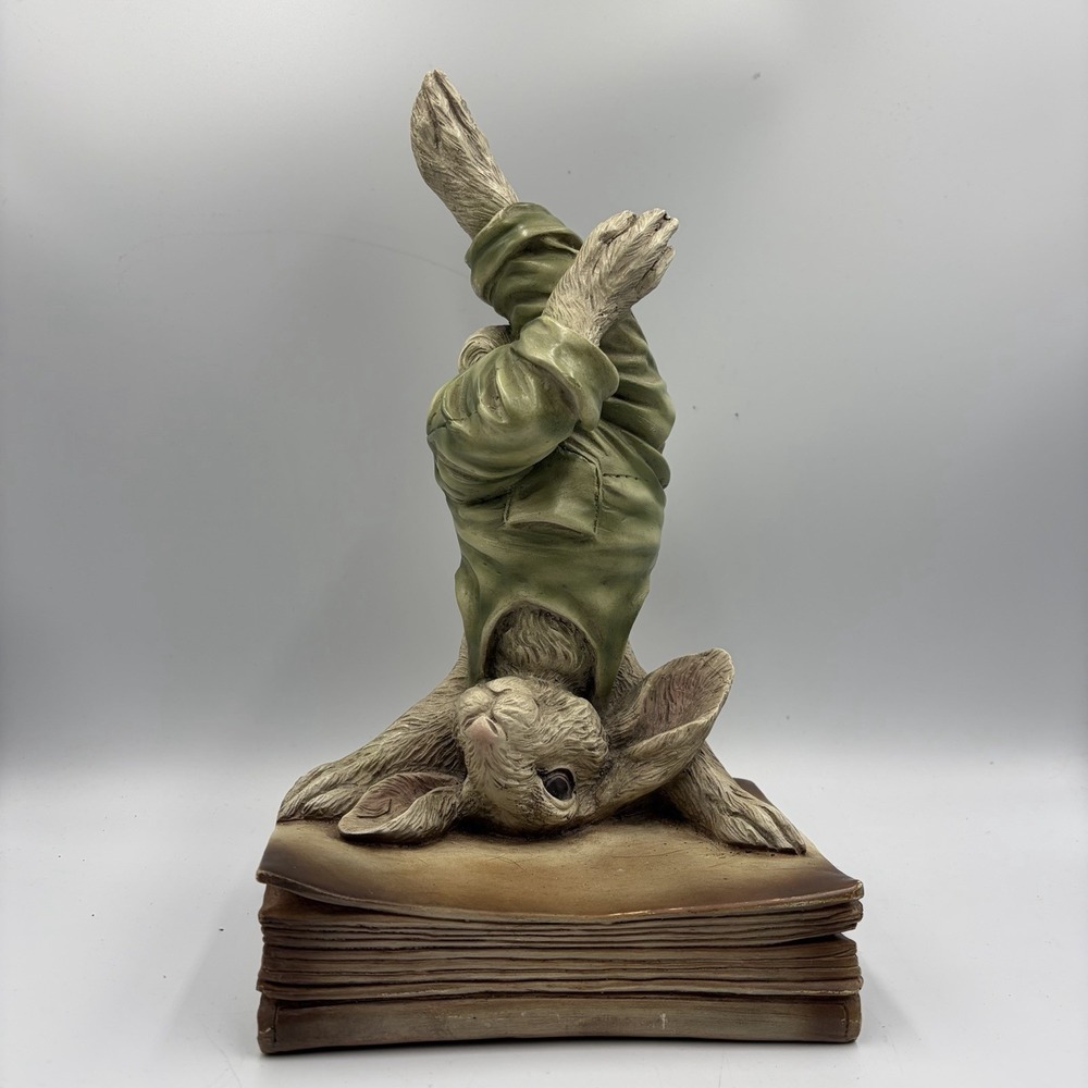 Vintage CHRISDON Rabbit Handstand on Books Figurine Whimsical Bunny Shelf Sitter